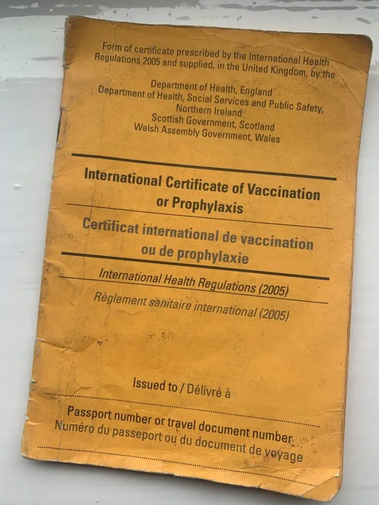 A copy of the Yellow Fever Vaccination Booklet.